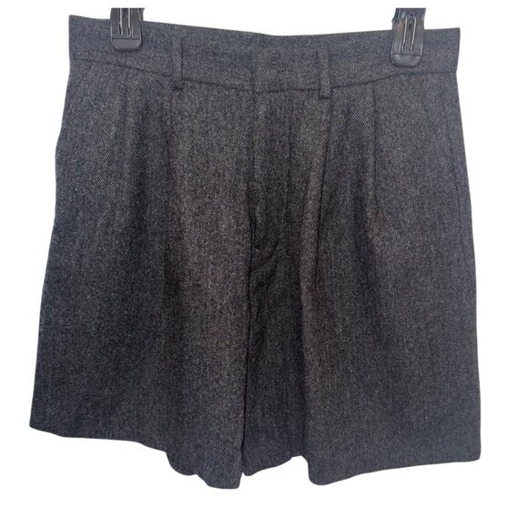 Vintage Le Glazik Tweed Wool Pleated High Waist Shorts Gray  Preppy Y2K Academic - Picture 1 of 11